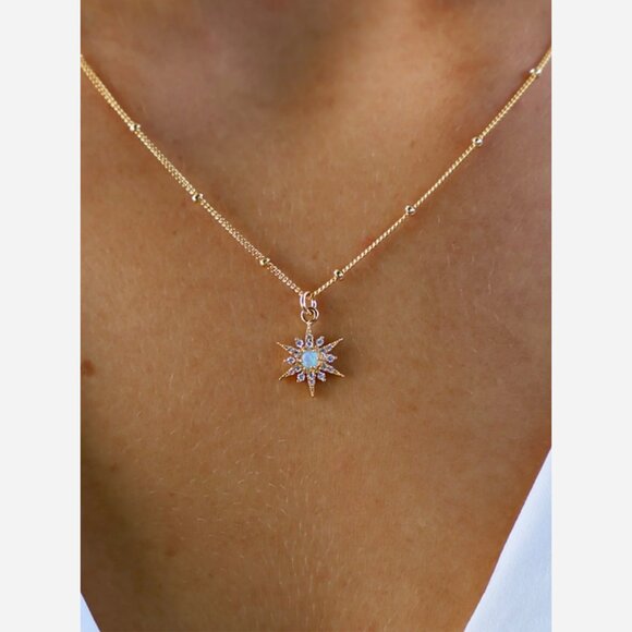 Opalite Starburst Necklace – Gold Filled Chain with CZ Detail - Picture 3 of 6